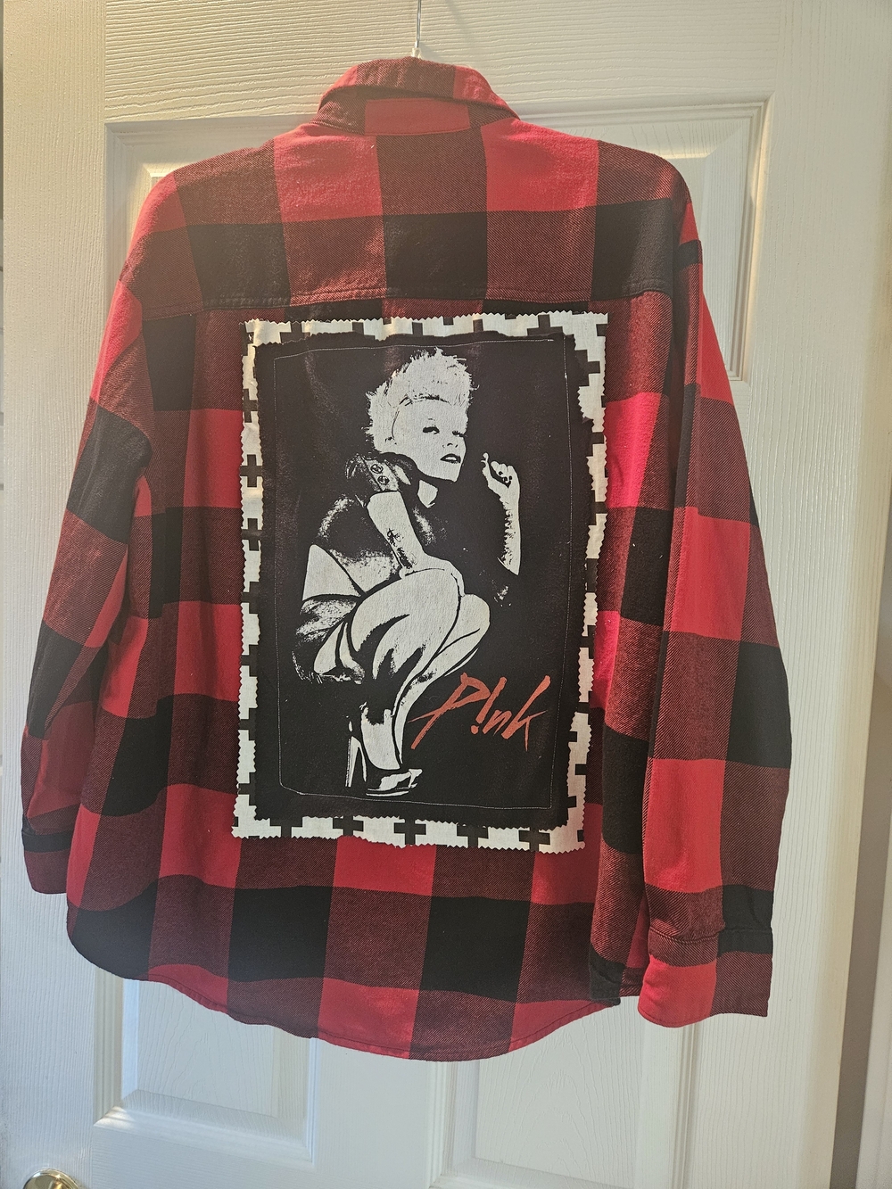 Upcycled Pink Old Navy Red & Black Buffalo Plaid Button-Down Shirt